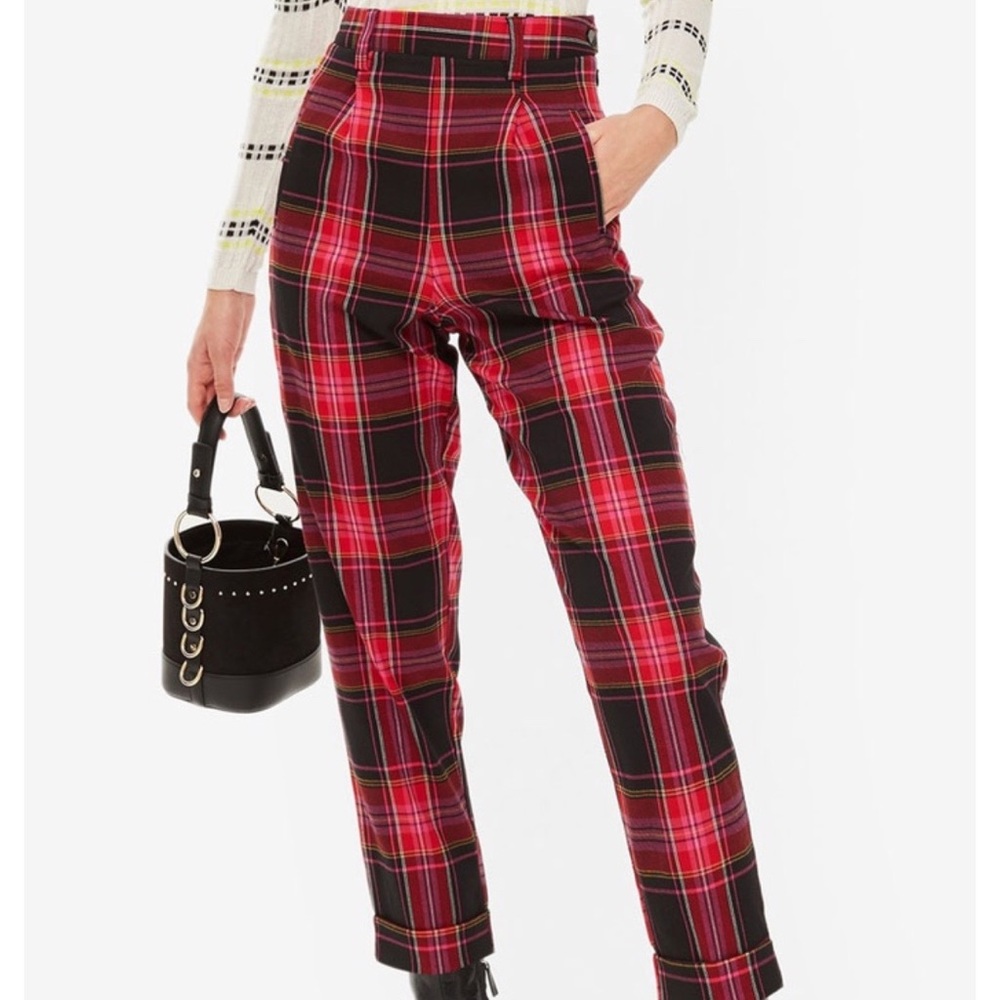 Topshop Pink Tartan Plaid Pants Trousers